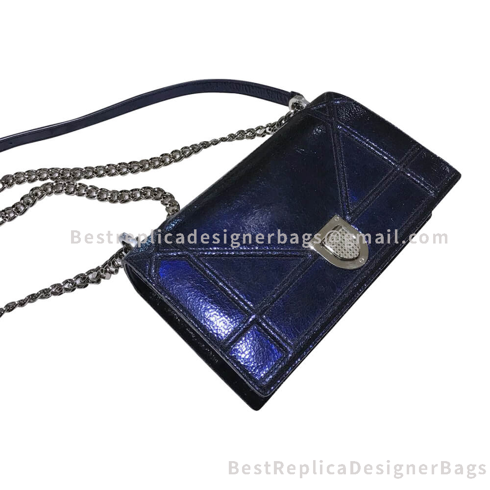 Dior Small Diorama Crackled Calfskin Bag Blue SHW