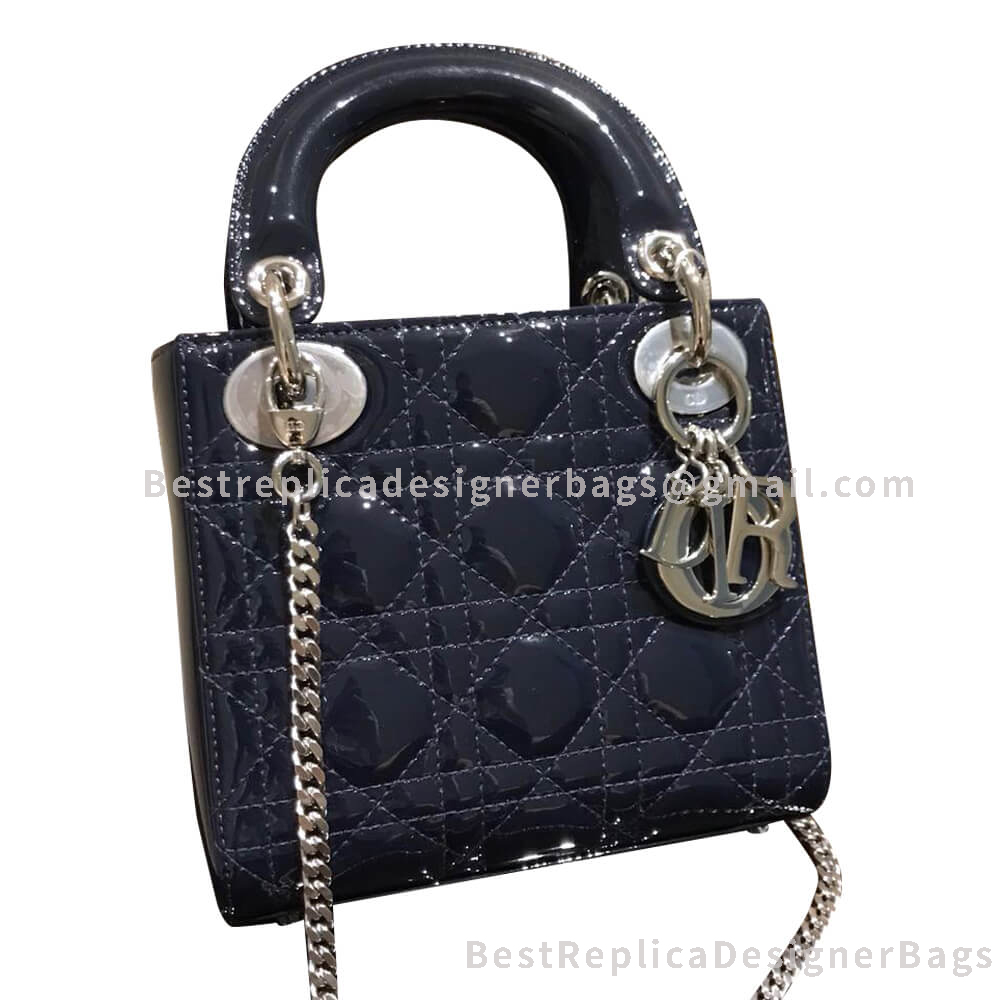 Dior Mini Dior Quilted Patent Calfskin Bag Blue SHW
