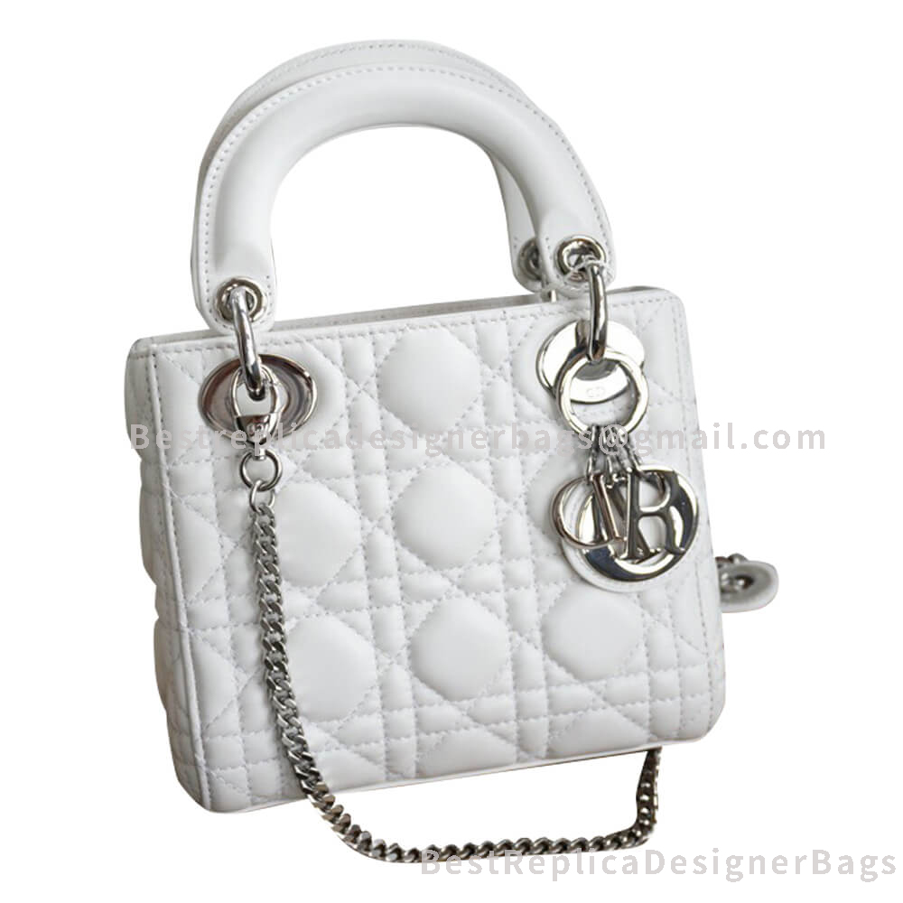 Dior Mini Lady Dior Lambskin Bag White SHW