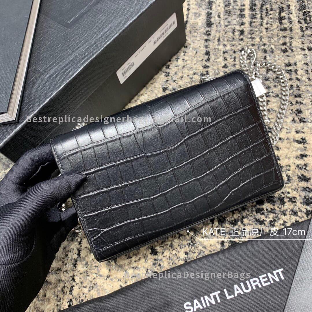 Saint Laurent Kate Box With Tassel In Embossed Crocodile Shiny Leather ...