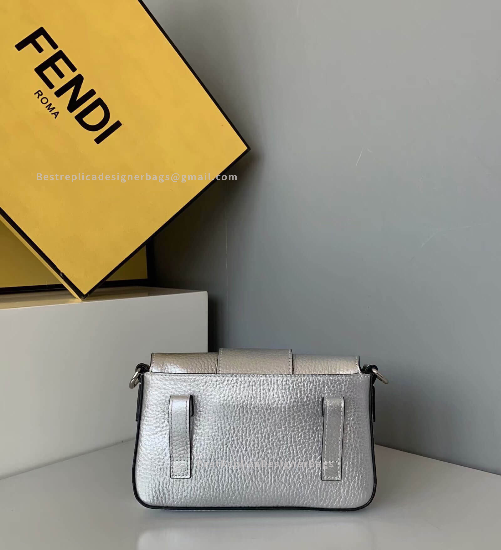 Fendi Baguette Mini Silver Leather Bag SHW 0132 - Best Fendi Replica