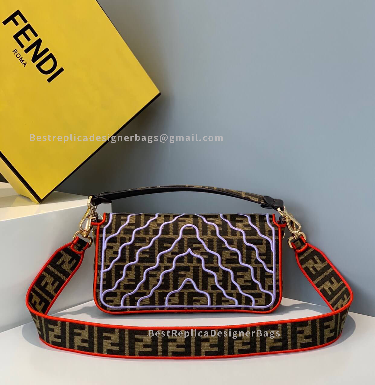 Fendi Baguette Red Canvas Bag GHW 0195 - Best Fendi Replica