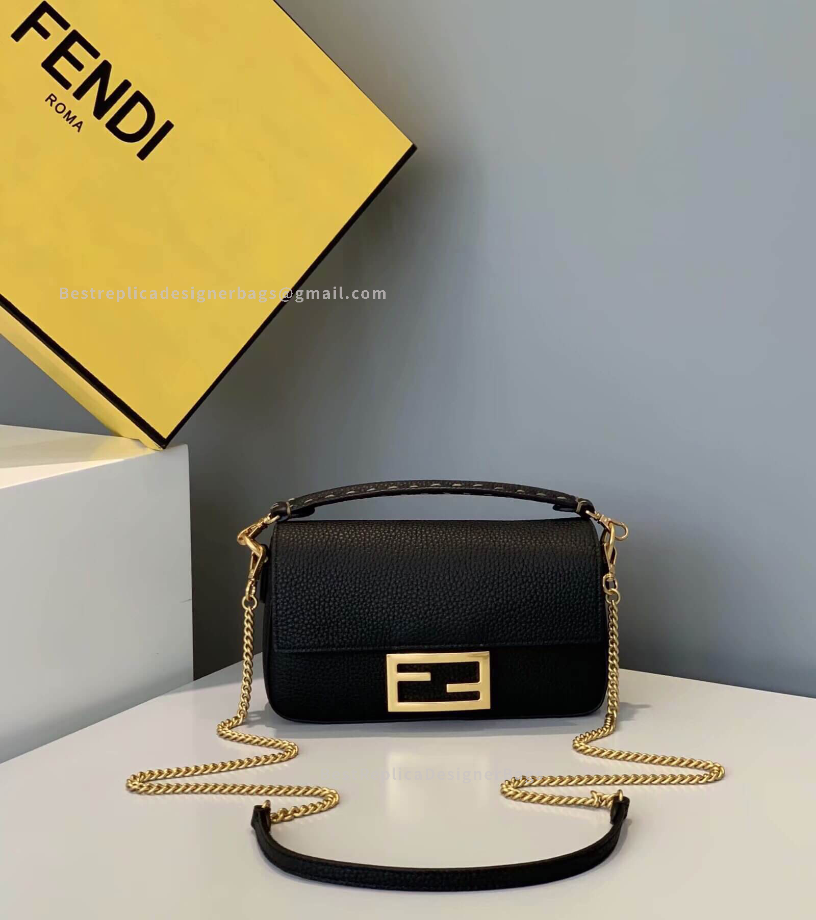 Fendi Baguette Mini Black Leather Bag GHW 306S - Best Fendi Replica
