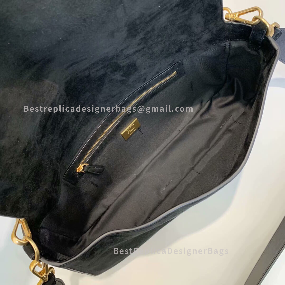 Fendi Baguette Large Black Velvet Bag GHW 308L - Best Fendi Replica