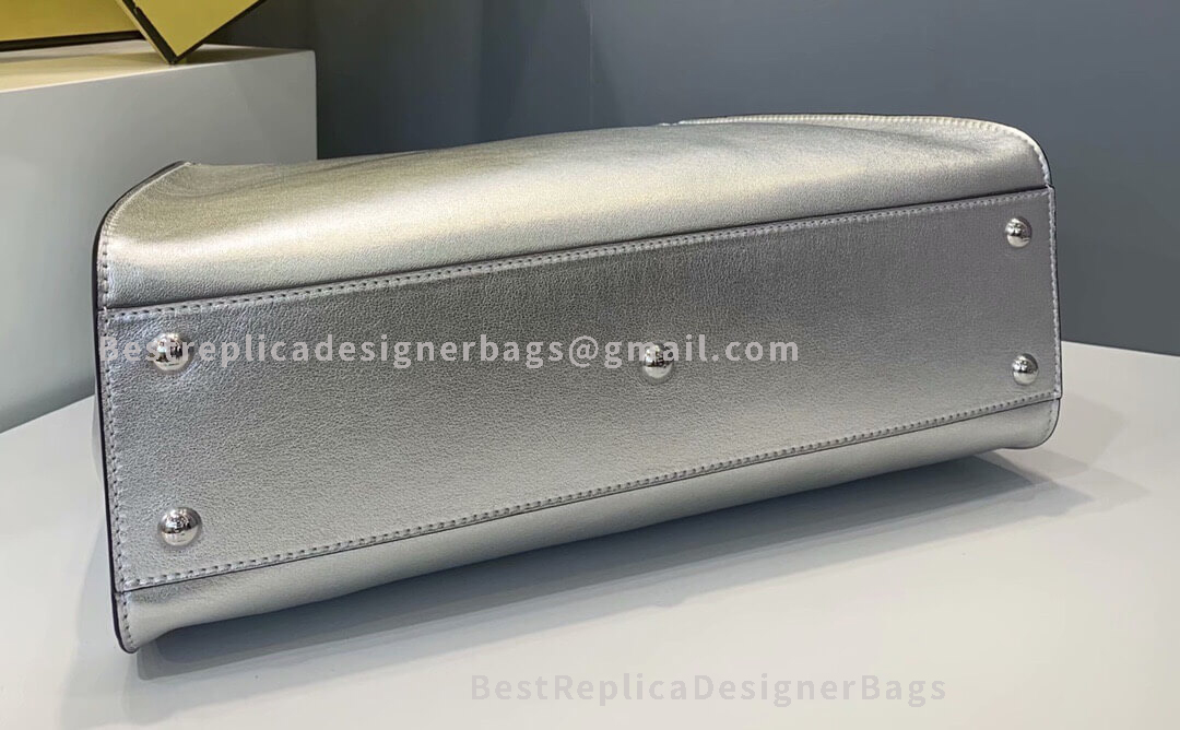 Fendi Peekaboo Iconic Medium Silver Leather Bag 2108BM - Best Fendi Replica
