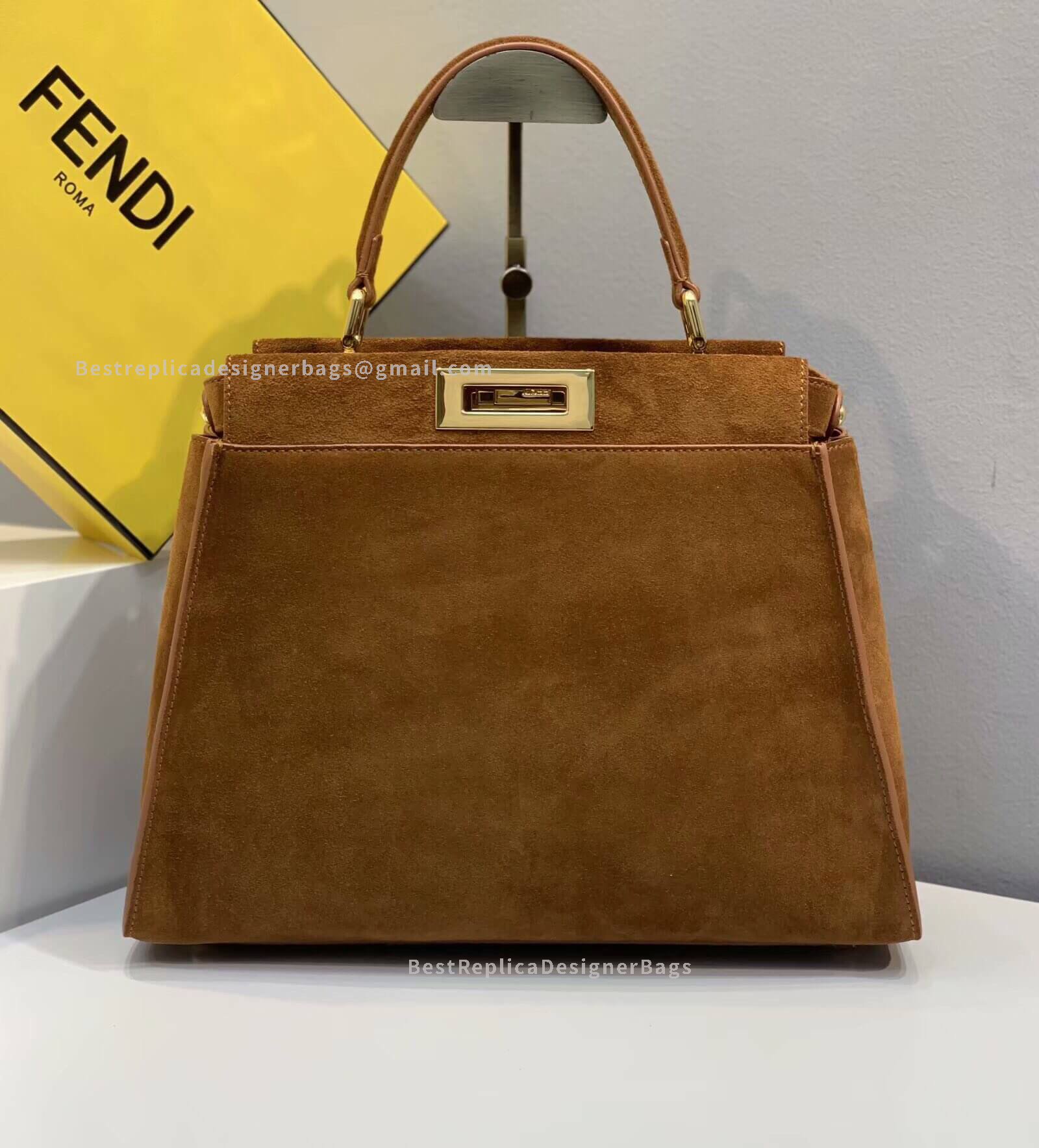 Fendi Peekaboo Iconic Medium Brown Suede Bag 2113BL - Best Fendi Replica