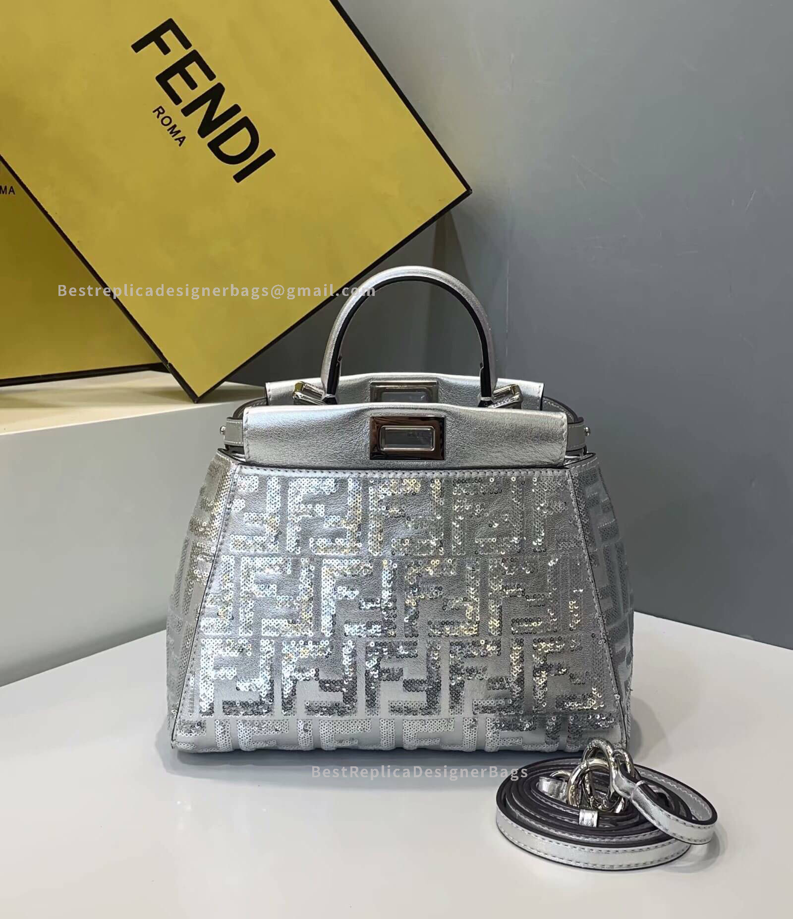 Fendi Peekaboo Iconic mini Silver Leather Bag 2120 - Best Fendi Replica